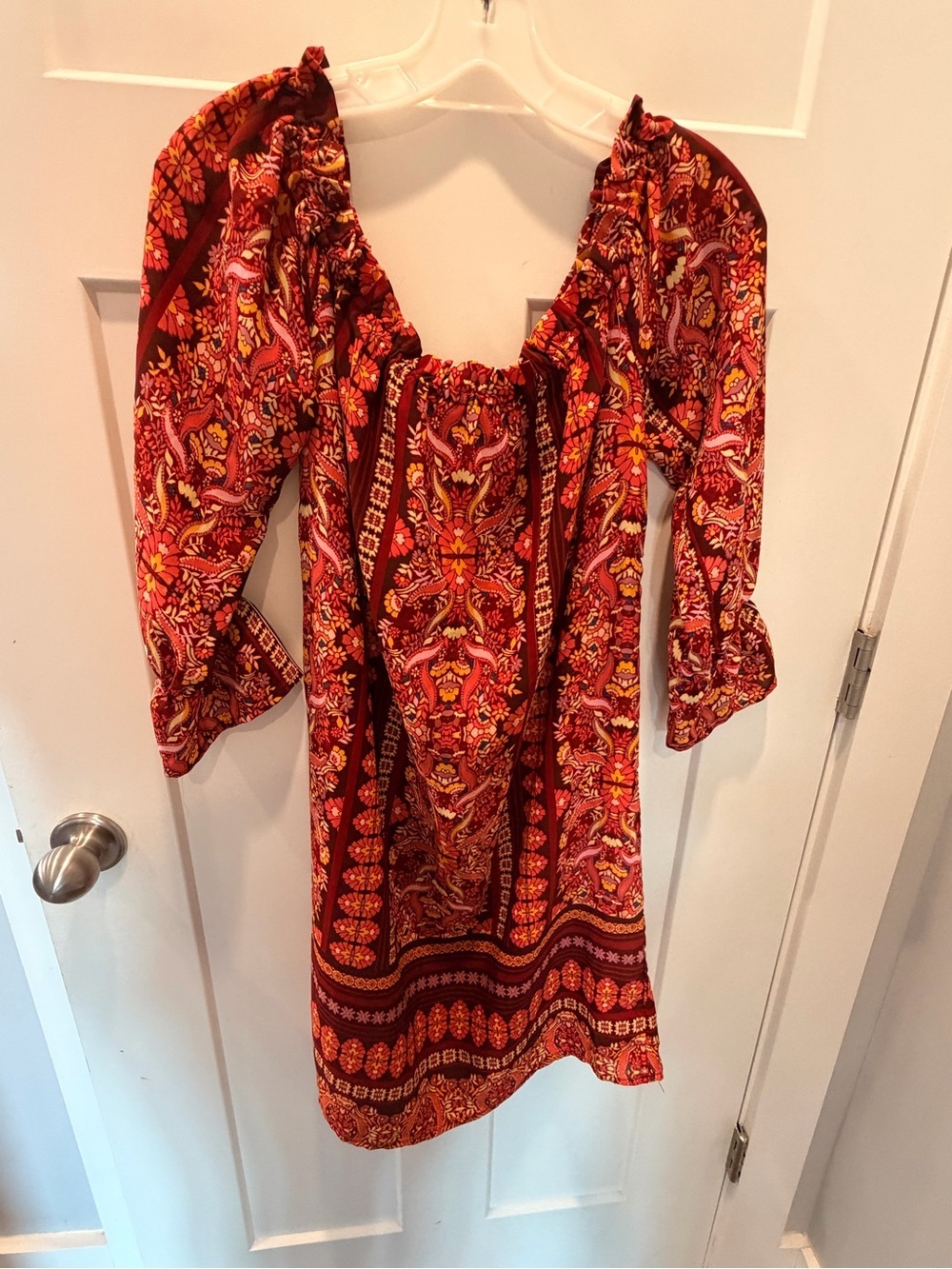 Tacera Boho Paisley Puff Sleeve Smocked Mini Dress Medium Fall Cottagecore